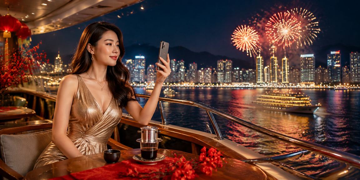 Người dùng tại Nha Trang kiểm tra giao dịch tài chính trên điện thoại bên tách cà phê
